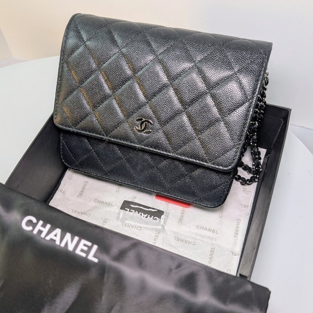 Chanel "So Black" Shimmery Caviar Square Mini Flap Bag